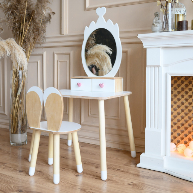 Mirror and Drawers | Kids’ Table & Bunny Chair Set